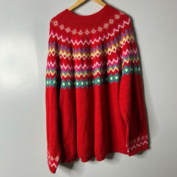 Croft & Barrow Fair Isle Mock Neck Knit Sweater Women's 3X Red Holiday Nordic - Picture 7 of 7
